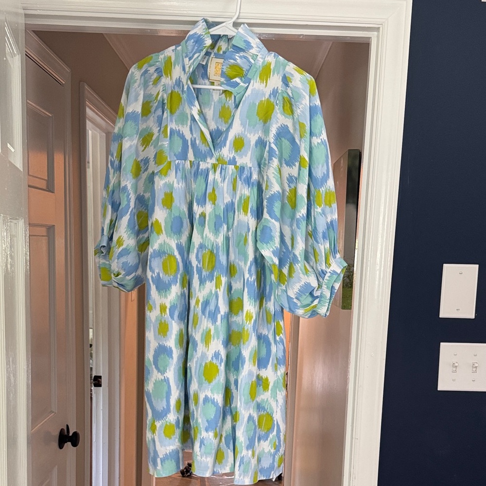 Blue and Green Patterned Women's Dress